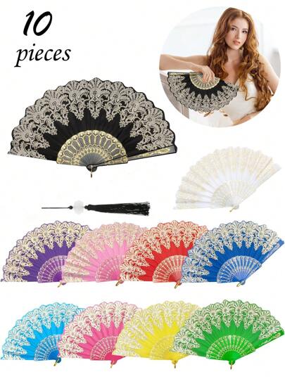 Classic Retro Women Handheld Tasseled Folding Fan, Suitable For Keeping Cool In Summer And Decorating For Parties, Dances, Weddings, Can Also Be Given As Holiday Gifts