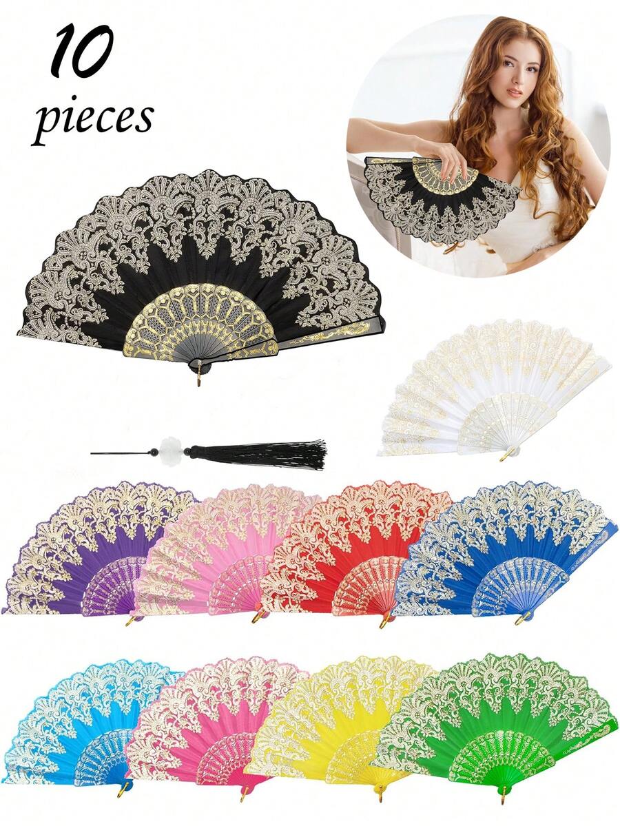 Classic Retro Women Handheld Tasseled Folding Fan, Suitable For Keeping Cool In Summer And Decorating For Parties, Dances, Weddings, Can Also Be Given As Holiday Gifts - Multicolor - View 1