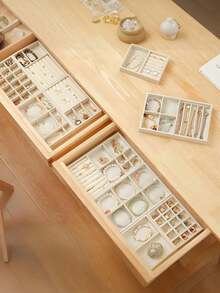 9/1pc,Velvet Jewelry Tray, Large Capacity Jewelry Organizer With Separate Compartments, Stackable Jewelry Display Stand For Earrings, Necklaces, Bracelets, Rings, Hair Clips, Hairbands, Etc. - Beige Tray - View 13