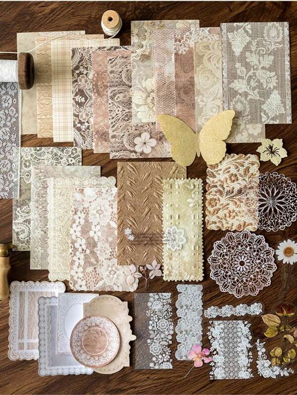 MOCARD 37pcs/Pack Vintage Embossed Scrapbooking Paper, DIY Decorative Background Paper, Holiday Gifts, Handmade Collage Materials, Personalized Scrapbook Planning Creative School Supplies
