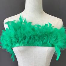 1 pezzo Nastri colorati di piume di tacchino, pizzo di piume, effetto fuochi d'artificio lunghi, bordo di tessuto, gonne per esibizioni sul palco, accessori decorativi fai-da-te per abbigliamento