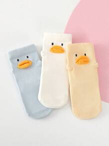 1 Pair Kids Cartoon Duck Print Mid-Calf Socks, Solid Color Infant Floor Socks, For Spring & Summer