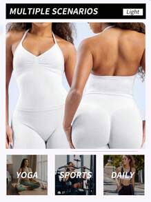Yefecy New Impact Sports Yoga Vest Women's Fitness Yoga Top Gym Clothes Workout Backless Scrunch Built-In Bra With Cups Tops