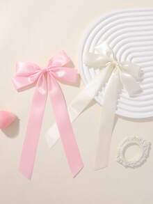 2pcs Plain Bowknot Hairclips, Versatile Hair Accessory For Back To School - Black and White - View 8