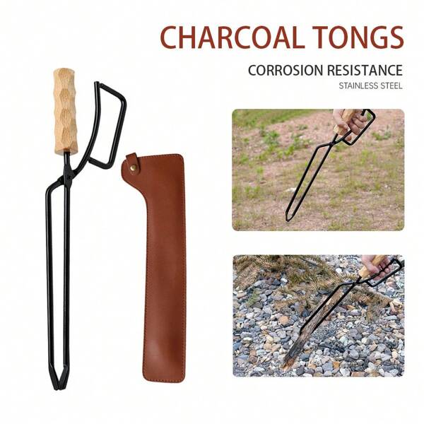 Metall Grillzangen Tragbar Grill Zubehör Kamin Holzkohle Clip Edelstahl Lang Griff Holzkohle Zangen Outdoor Camping Zubehör