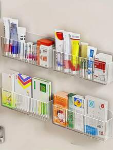 1pc Wall Mounted Storage Box,Space-Saving Box For Home And Dormitory First Aid Kits, Baskets, Boxes, And Containers, Shelf Baskets, Transparent Wall-Mounted Medicine Organizer Without Drilling, Multipurpose No-Drill Cabinet Door Storage Box With Compartments For Medication, Toiletries, And Household Items,Mobile Phone Charging Bracket, Enclosure Type Storage Rack, Remote Control Containers - Clear - View 3