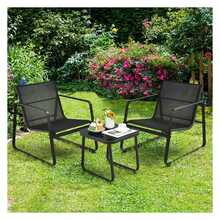 3 Pieces Patio Bistro Furniture Set With Glass Top Table Garden Deck Black - Multicolor - View 2