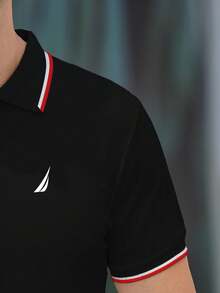男士夏季 Polo 衫，商务休闲短袖 T 恤，透气吸湿排汗 - 黑色 - 查看 4
