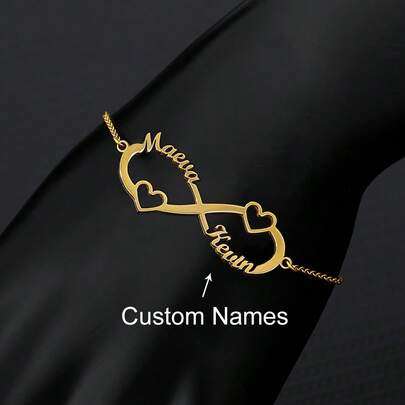 Custom Double Hearts Two Names Infinity Bracelets For Women Stainless Steel Customized Bracelet Female Personalized Wrist Jewelry Birthday Gift,Black,Silver,Gold,Stylish,Colorful,Vintage,Simple,Unisex,Casual,Cuties,Custom,Personalized,Unique,Ideal Gifts For Him,Ideal Gifts For Her,Her,Boyfriend,Girlfriend,Dad,Mom,Family,Friends,For Anniversaries,For Birthdays,For Graduation,For Prom,For Party