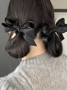 3pcs Chic Bow Hair Clips In Beige, Pink & Black - Cute Fabric Accessory For Girls, Ideal For Casual Outfits Or Vacations, Cute Hair Clips - Multicolor - View 3