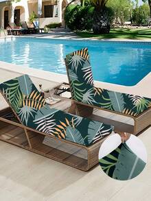 1 件牛奶丝沙滩椅套，带绿叶、火烈鸟和热带图案，可拆卸、可机洗，弹性椅套，适用于海滩、游泳池 - 彩色 - 查看 3