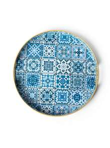Bandejas decorativas de estilo bohemio azul de plástico con asas para decoración de mesa de café, bandeja de almacenamiento de escritorio para joyas, perfumes, organizador de bandejas otomanas estilo boho, accesorios de cocina, decoración de cocina, bandeja para frutas