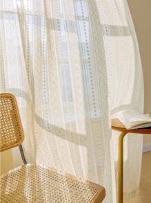 1pc Hanging French Retro Crochet Lace Sheer Curtain, Bohemian American Style Window Curtain