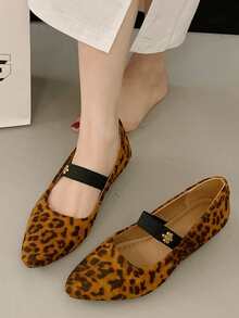 Women's Brown Leopard Print Chunky Heel Mary Jane Pumps, New French Leopard Print Low Vamp Mid-Heel Ladies Shoes - Brown - View 2