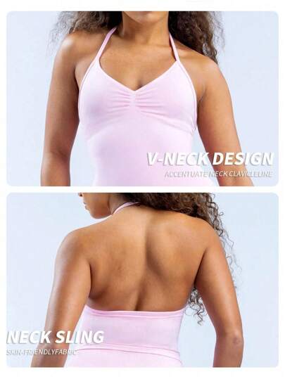 Yefecy Impact Longline Strappy Gym Top Logo Backless Clothes Women Scrunch Built In BH Removable Cups Yoga Tank Tops view 6