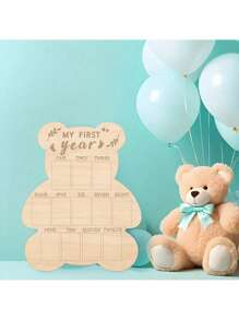 1pc Wooden Bear First Year Milestone Photo Frame, Adorable Bear Ornament, With Vertical Poster Frame For Living Room, Ideal For Calendar Cards, 1st Birthday Keepsake, Shower Gift