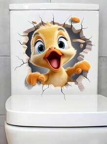 1pc 3D Cartoon Duck Toilet Lid Decal Cartoon Duck Pattern Wall Sticker PVC Self-Adhesive Duckling Toilet Sticker Waterproof Stickers Wall Decal Vinyl Decal For Home Decorations Spring Decoration Items Refresh Your Home Stickers Festival Decoration Stickers Gifts Birthday Graduation Bathroom Decor Fall Decor Bathroom Accessories