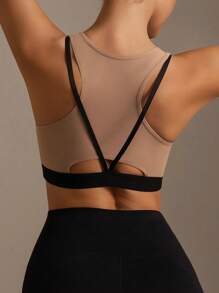 1pc Women's Solid Color Comfortable Sports Bra With Open Back Design