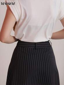 WUUW Long Skirt Tailored With Fashion Elegance, Comfortable Long Women's Skirt Design With Buttons And Woven Stripes, Long A-Line Striped Cut Dress - màu đen - Xem 6
