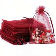 50/100pcs Wine Red Gift Packaging Bags, Dark Red Organza Candy Bags, Multicolor Mixed Wedding Candy Bags, Wedding Necessities Gift Bags, Tableware, Outdoor Storage Bags, Wedding Candy Packaging Bags, Multiple Sizes, Various Festival Party Packaging Supplies, Holiday Home Goods, Holiday Wedding Party Gift Packaging Supplies, Festival Activities And Party Supplies