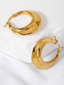 A Pair Of Exaggerated Minimalist Stainless Steel Hollow HOOP Earrings For Women On A Date - Yellow Gold - View 9