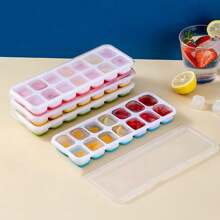 KIT Forma De Gelo Forminha Para Fazer Gelo de Silicone Com Tampa 14 Gelos