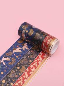 5 Rolls/Box Of Vintage Floral And Animal Pattern Washi Tape Set, Hot Stamping Pattern Design Matte Sticker Rolls, Fashion Tape For Handmade And Gift Wrapping Decoration