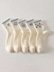 5 Pairs Women's Casual Versatile Fresh Japanese Style Cute Socks