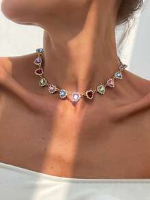 1pc Elegant Shiny Heart-Shaped Jewelry Diamond Necklace, Suitable For Women's Daily Party, Festival Gift, Engagement And Wedding Jewelry - Heart Necklace - View 10