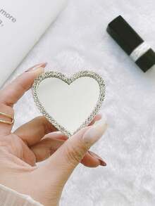 1 件手机壳化妆镜，闪亮水钻镜配金色锌合金框架，心形/熊形/猫爪超薄可粘贴迷你化妆镜适用于所有手机壳装饰