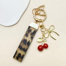 TTOBS 1pc Exquisitely Crafted Leopard Print Leather Car Key Chain With Adorable Cherry Pendant - , Fashionable And Multi-Functional Backpack Keychain - The Perfect Accessory For Backpacks. The Perfect Valentine's Day Gift, Also An Ideal Gift For Your Beloved Girlfriend.