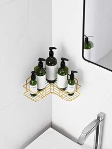 1 Estantería de esquina perforada para baño, estantería de almacenamiento de baño, estantería de almacenamiento del lavabo, estantería de almacenamiento del cuarto de ducha, estantería de almacenamiento de baño perforada - Dorado - Ver 7