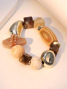 1 件夸张大地色咖啡树脂不对称心形吊坠流苏手链，适合女性晚会和日常佩戴情人节、妈妈、母亲、母亲节、礼物 - 咖啡 - 查看 5