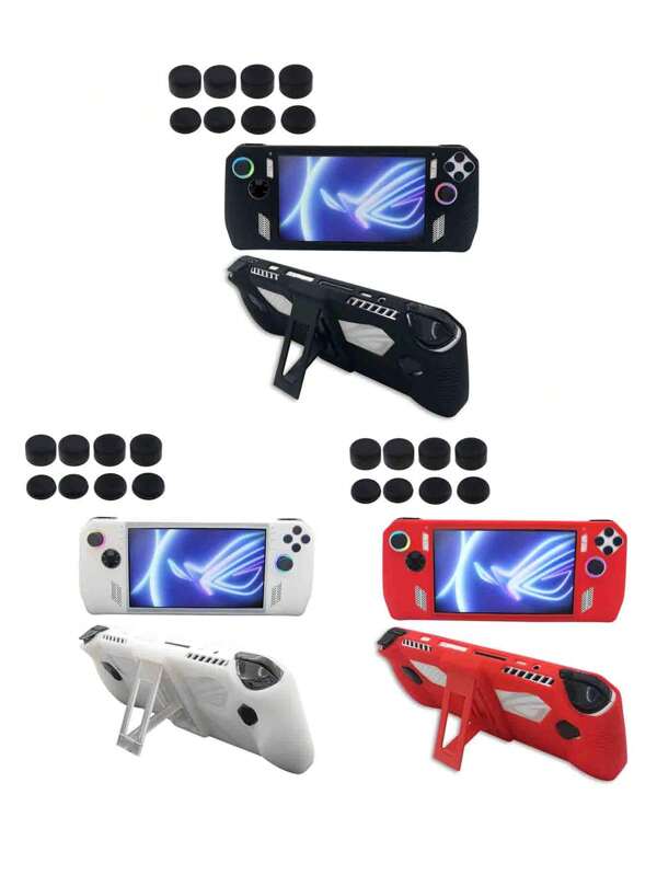 1 set de coque de protection de jeu ROG Ally + 8 pièces de capuchons de joystick, conception avec fonction de support, anti-chute, anti-poussière, anti-rayures, anti-dérapant, anti-transpiration, accessoires de jeu en silicone, conception antidérapante avant et arrière pour améliorer la sensation de jeu