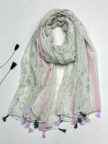 Retro Linen Printed Scarf, Bohemian Red Tassel Shawl, Outdoor Sun-Protection Beach Wrap For Women - Multicolor - View 8