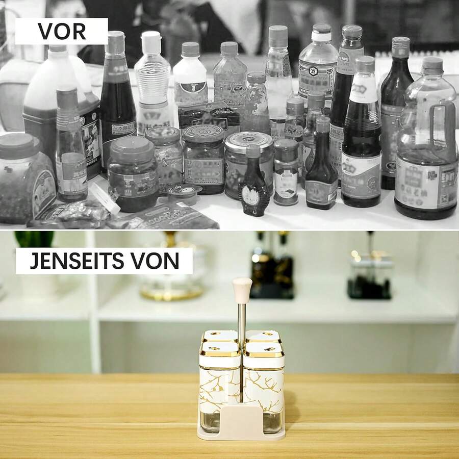 SAEIV 4-Piece Spice Jar Set, Square Spice Jar With 360° Rotating Lid, Striped Spice Jar Set With Non-Slip Base, Kitchen Storage And Organization, Spice Organizer (Black/White)