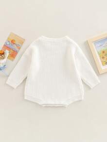 Newborn Infant Baby Sweater Romper Long Sleeve Round Neck Solid Color Knit Bodysuit Infant Outfit For Boys Girls - 白色 - 查看 3