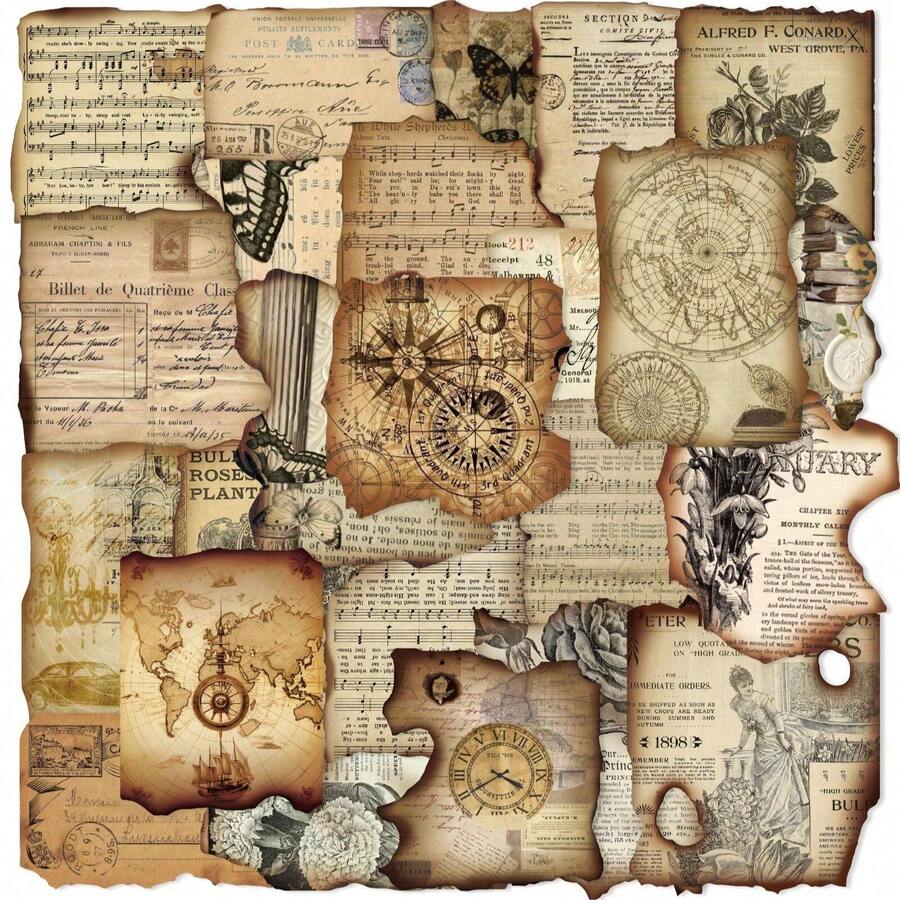 50 张复古燃烧植物贴纸，创意烧焦不完整装饰贴纸，适用于剪贴簿、日记本、记事本、手机壳 DIY 剪贴簿拼贴、学校用品、返校 - 彩色 - 查看 1