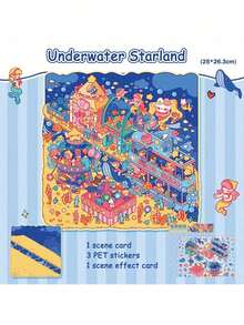 5-In-1 Undersea Series 3D Sticker Set, Multi-Layer Large Size Sticker Kit Includes Tweezers, Adorable Super Complex 3D Miniature Stickers (3pcs Stickers + 1pc Scene Card), Cartoon Simulation Operation, More Detailed Scene Craft Stickers, Creative 3D Stereo Micro Scene Collage, Cute Stress Relief DIY Sticker Painting, Intellectual Small House Decor Stickers, No Cutting Scene Stickers, 3D Layered Stereo Small House Stickers - Multicolor - View 2