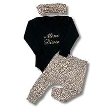 Sempre Bebê Baby Girl Clothing Set Long Sleeve Bodysuit With Pants And Headband Blogger Diva Kitten Leopard Print Bow Outfit Winter Cold Weather Set Mini Diva Leopard Print - Bronze - View 4