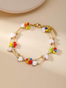 1 Peça Pulseira de Camadas Minimalista e Elegante de Contas de Flor Entrelaçadas em Aço Inoxidável para Mulheres, Adequada para Encontros, Festas e Uso no Escritório