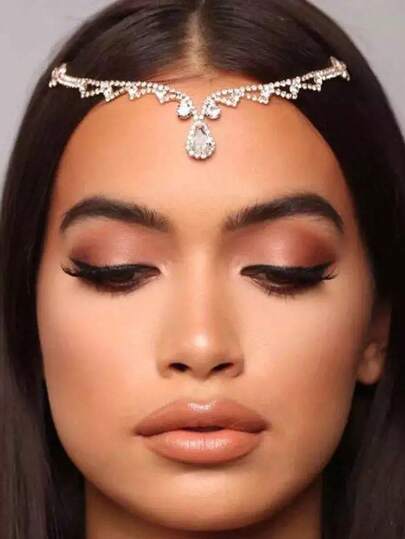 1pc Elegant Rhinestone Headpiece, Teardrop Design Forehead Chain Jewelry, Simple Bridal Hair Accessory For Party & Events, Claw Clips, Hair Claws, Clips For Hair, Hair Slide, Hair Barrettes