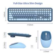 Quiet Wireless Keyboard And Mouse, Retro Typewriter-Style Full-Size Colorful Keyboard And Mouse Combo, Slim Design, Low-Noise Typing For Windows PC Laptop - 藍色 - 查看 7