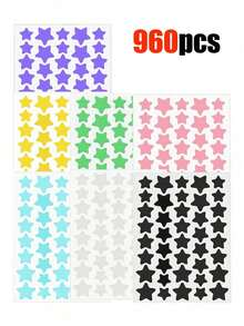 1200/480片装粉色、黑色、白色、蓝色、紫色、绿色星形图案E-Star面部贴纸，摄影、面部彩绘必备，适合派对、聚会和趣味活动。240/40片装化妆品，价格实惠，可用于房间装饰、梳妆台、旅行、卧室、化妆配件、圣诞礼物、化妆品、化妆工具、廉价商品、礼品、女士礼物、圣诞礼物、赠品、旅行、便宜货、旅行必备品 - 彩色 - 查看 15