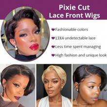 Pixie Cut Wigs Human Hair 13x4 Short Pixie Cut Lace Front Wig For Women Transparent Frontal Wig Layered Straight Bob Glueless Wigs Pre Plucked With Baby Hair Brazilian Virgin Hair