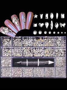 21 Grids/Set Diamond Jewelry Set For Nail Art Decorations Nail Ab Flat Bottom Drill Nail Art Luxe Nail Shaped Diamond Color DIY
