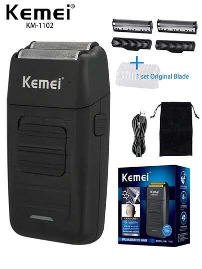 Kemei KM-1102 剃须刀带1套额外网和刀片双网剃须刀男士胡须剃须机热销剃须刀男士日常使用光头去除