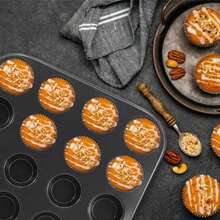 1 件碳钢松饼烤盘，适用于烘烤 24 杯不粘迷你纸杯蛋糕烤盘 - 灰色 - 查看 9