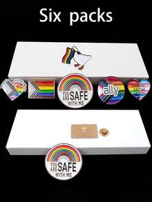 Set de 1/6 piezas de alfileres de solapa del Orgullo LGBTQ+ "Tú y yo estamos aquí", broches de joyería, diseño de corazón arcoíris personalizado para lesbianas, gays, transgénero y aliados, adecuado para ropa, camisas, corbatas, solapas de trajes, chaquetas, mochilas, accesorios escolares y de oficina, regalo de Navidad y Halloween - Multicolor - Ver 5