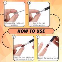 10 piezas de brocas para taladro de uñas, aptas para bandas de lijado de 3/32", brocas de repuesto para taladro de uñas para herramientas de manicura de lima eléctrica - Plateado - Ver 5